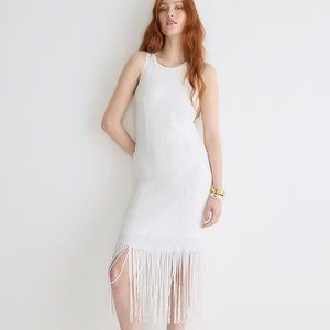 NWT J. Crew Collection Fringe-Trim Sheath Dress in White Sequin